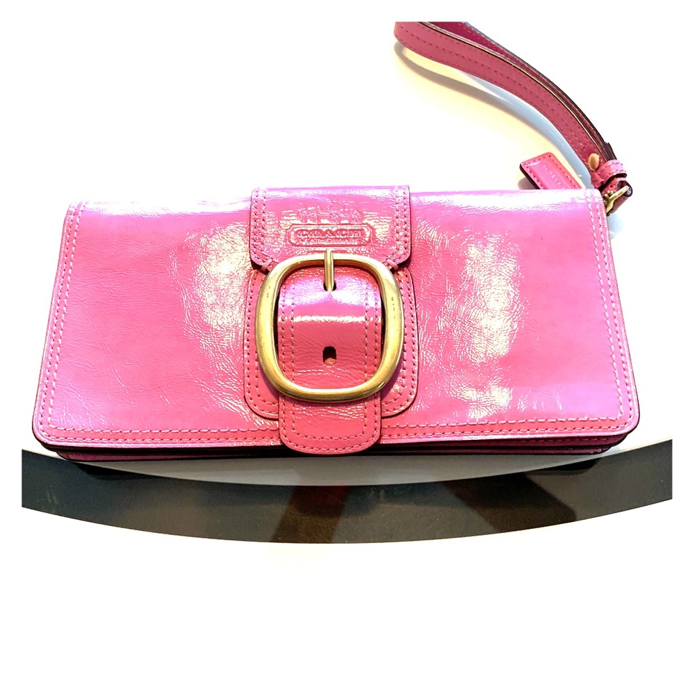Coach Patent Leather Wristlet Clutch Handbag Pink